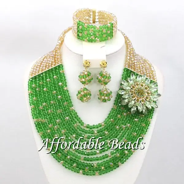 Набор украшений для невесты в нигерийском стиле цвет шампанского трава зеленый