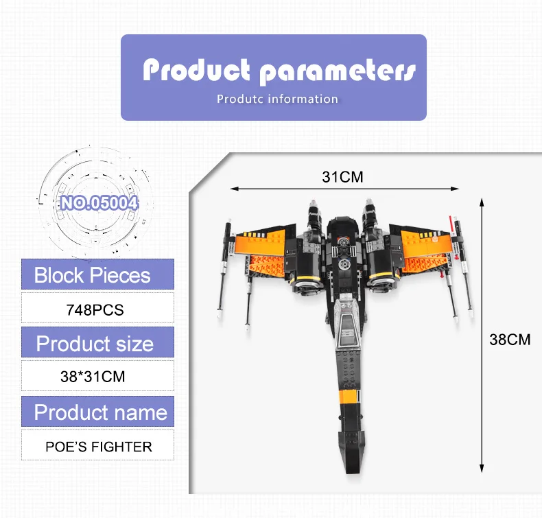 Из Испании DHL 05004 05029 Звездные игрушки войны первый заказ 79102 Poe X Fighter Комлект из крыльев и диадемы строительные блоки новые детские рождественские игрушки
