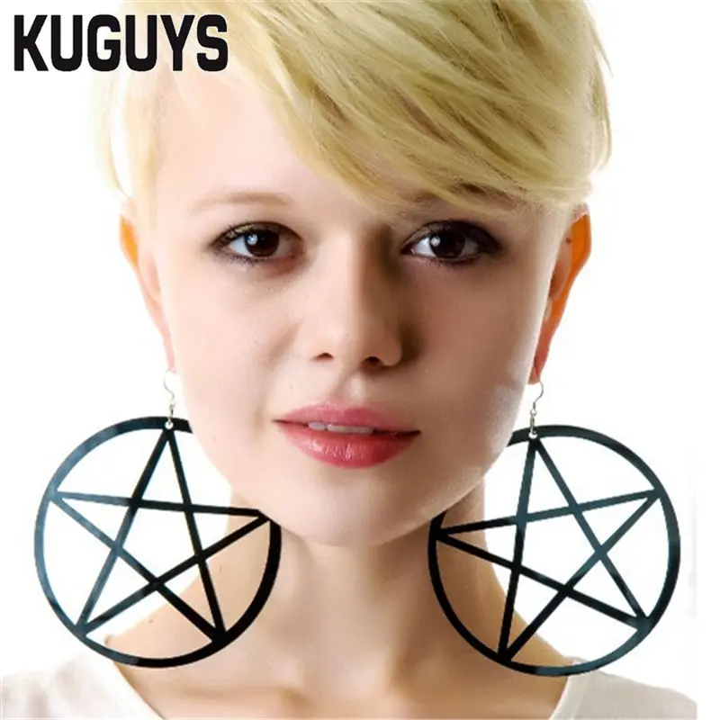 KUGUYS круглая капля серьга для женщин большие пентаграммы Модные Акриловые