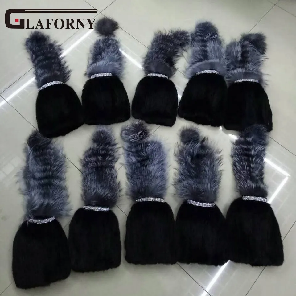 Glaforny,, норковый мех, женские шапочки, Роскошные, лисий хвост, бриллиант, модные, зимние, брендовые, новые, высокое качество, женская шапка, шапки, шапки