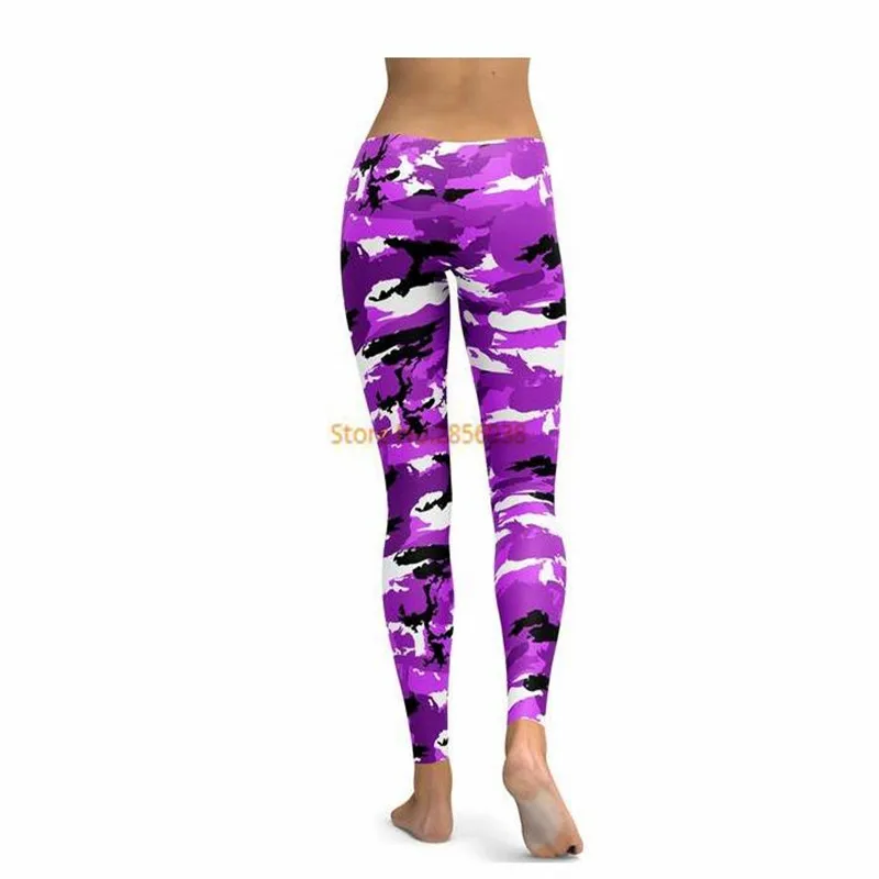 Фиолетовый камуфляж Леггинсы Новинка 2017 года Для женщин Брюки для девочек 3D