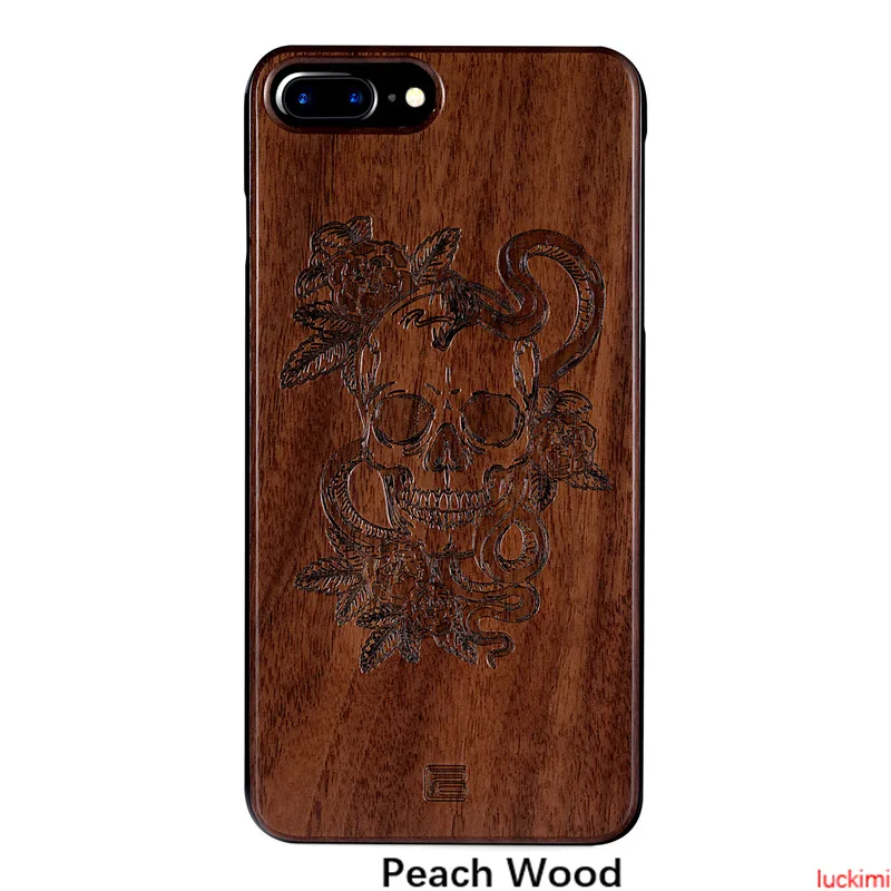 For iphone 8 plus case 6 7 6S skull peach cherry wood Bamboo carving Nature Material phone cover |