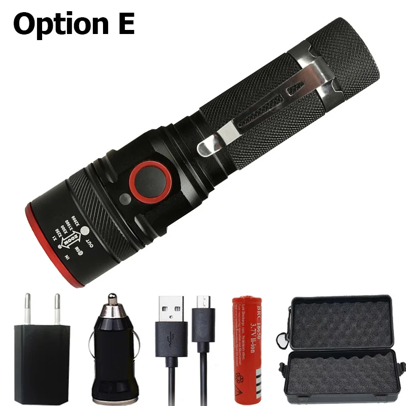 Option E Z20Litwod 1511 5200LM USB Перезаряжаемый Фонарик XML-T6 светодиодный фонарик с масштабированием 4 режима фонарь для 18650 с usb-кабелем для кемпинга - Испускаемый цвет: Option E