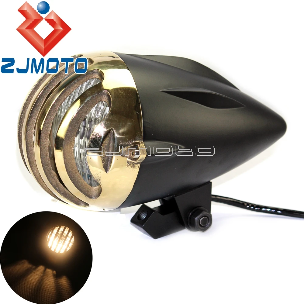 

4-3/4" Aluminum Brass Grill Headlight H4 Motorcycle Front Headlamp Luz For Harley Cafe Racer Cruiser Custom Chopper Bobber