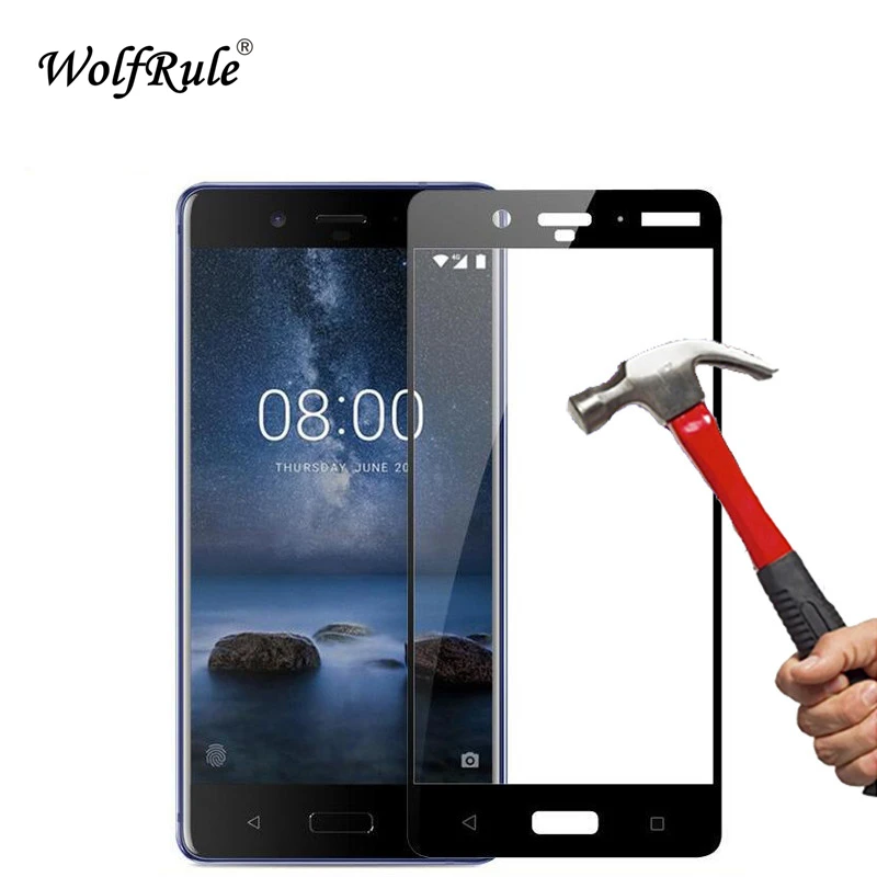 Pel&iacute;cula protectora de cristal para Nokia 8, pel&iacute;cula protectora de pantalla antipolvo 2.5D de vidrio templado para Nokia 8, cristal completo para Nokia 8, pel&iacute;cula Wolfrule, 2 uds.-0