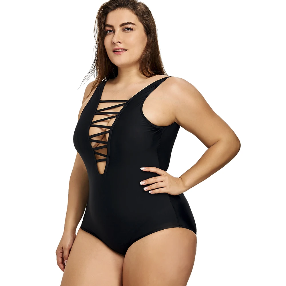 2018 плюс размер цельный купальник женский на шнуровке с открытой спиной больших