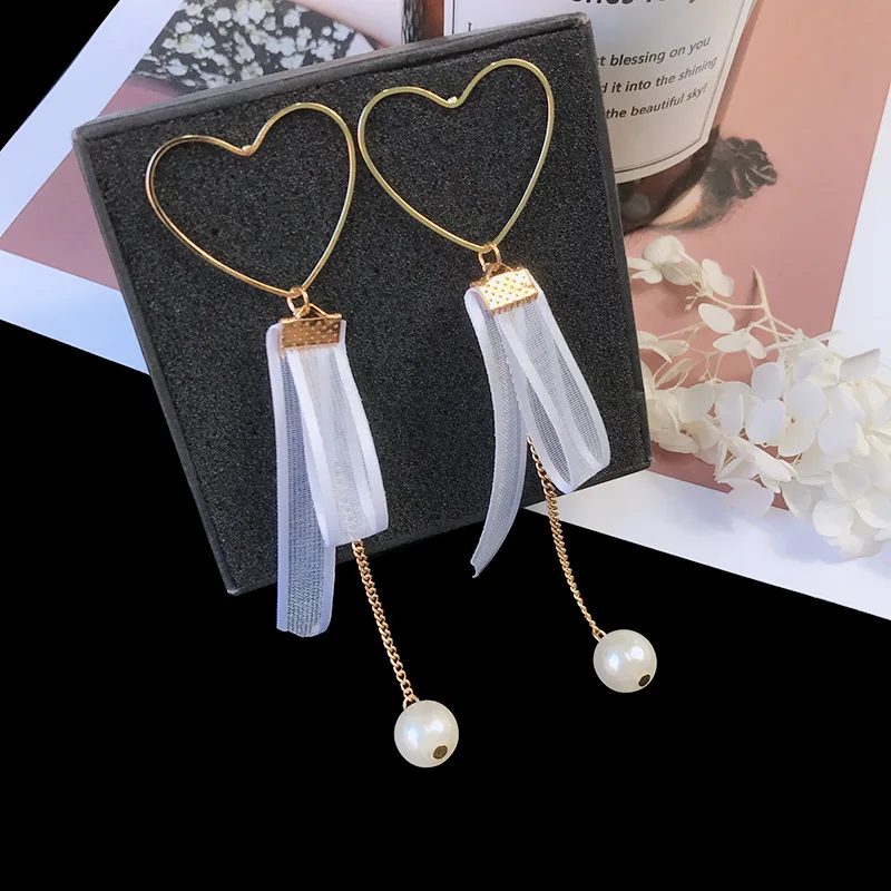 Женские серьги-гвоздики в виде сердца с искусственным жемчугом | Украшения и