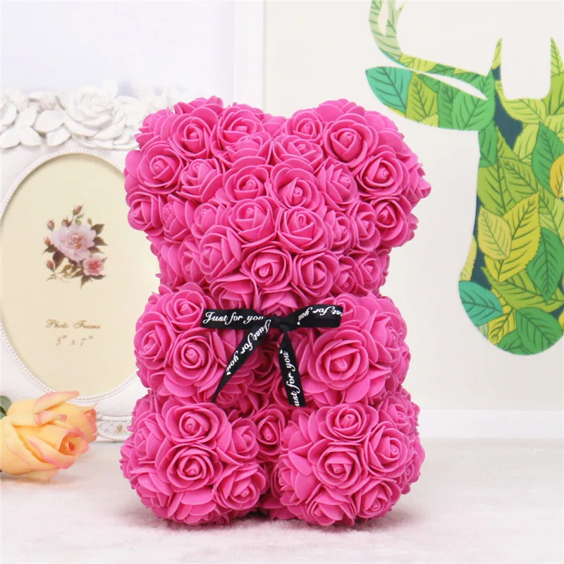 DIY 25 см Мишка Тедди роза с коробкой Искусственные из ПЭ цветок медведь Роза День святого Валентина для девушки женщины жена мать день подарок - Цвет: Rose red