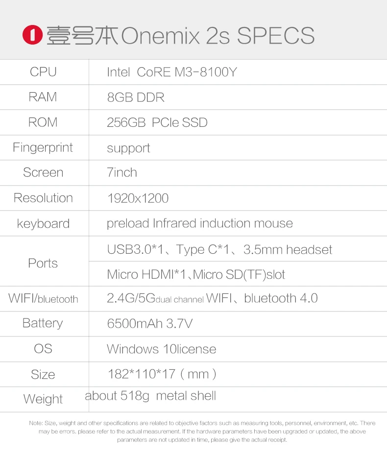 " 1920*1200 ноутбук onenetbook один Mix 2 S 2 в 1 Tablet PC Win10 M3 8100Y Dual Core 8G Оперативная память 256G диск PCIe SSD отпечатков пальцев с металлическим корпусом