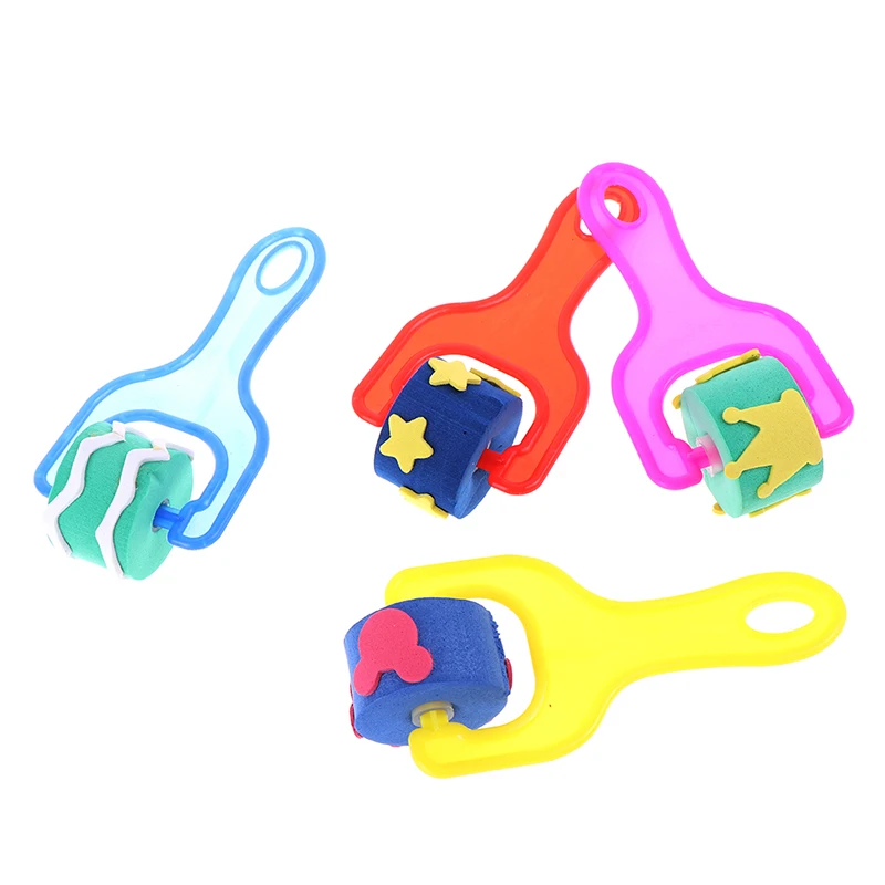 

4Pcs/Set Seal Drawing Tool for School Stationery Sponge Painting Brush Kid Plastic Handle DIY Graffiti Paint Roller Toy