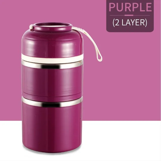 2 Layer Purple Термальный Ланч-бокс для детей герметичный из нержавеющей стали Bento box Дети милый японский Портативный Пикник школьный контейнер для еды, судок - Цвет: 2 Layer Purple
