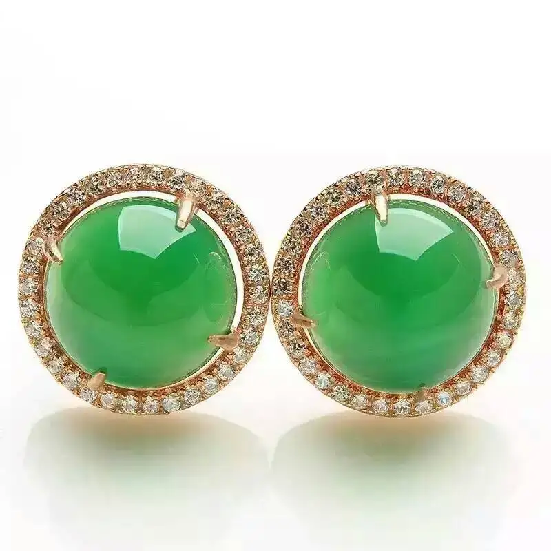 

natural green chalcedony earrings 925 silver Natural gemstone earring women Classic elegant fashion fine round Earrings jewelry