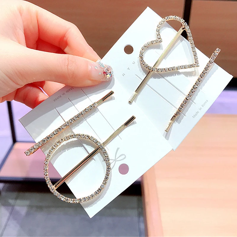 Заколки для волос с кристаллами в виде сердца кругов звезд 1 шт. заколки на