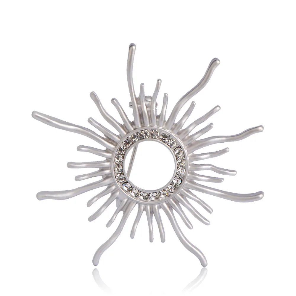 Марка Кристалл Золотое Солнце Формы Броши Для Женщин Femme Булавки Шарф Клип