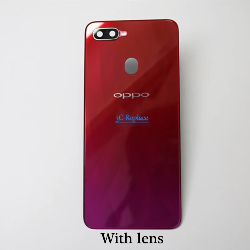 Высокое качество фиолетовый/красный/синий/черный 6,3 дюймов для Oppo F9/Oppo F9 Pro задняя крышка батарейного отсека Дверь Корпус Задняя стеклянная часть - Цвет: Red With lens