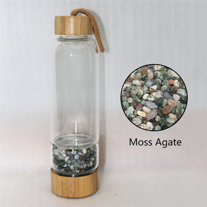 Moss Agate Натуральный кварц неравномерность кристалл гравий бутылка стекло воды гравий камень чашки подарок давая посуда для напитков - Цвет: Moss Agate