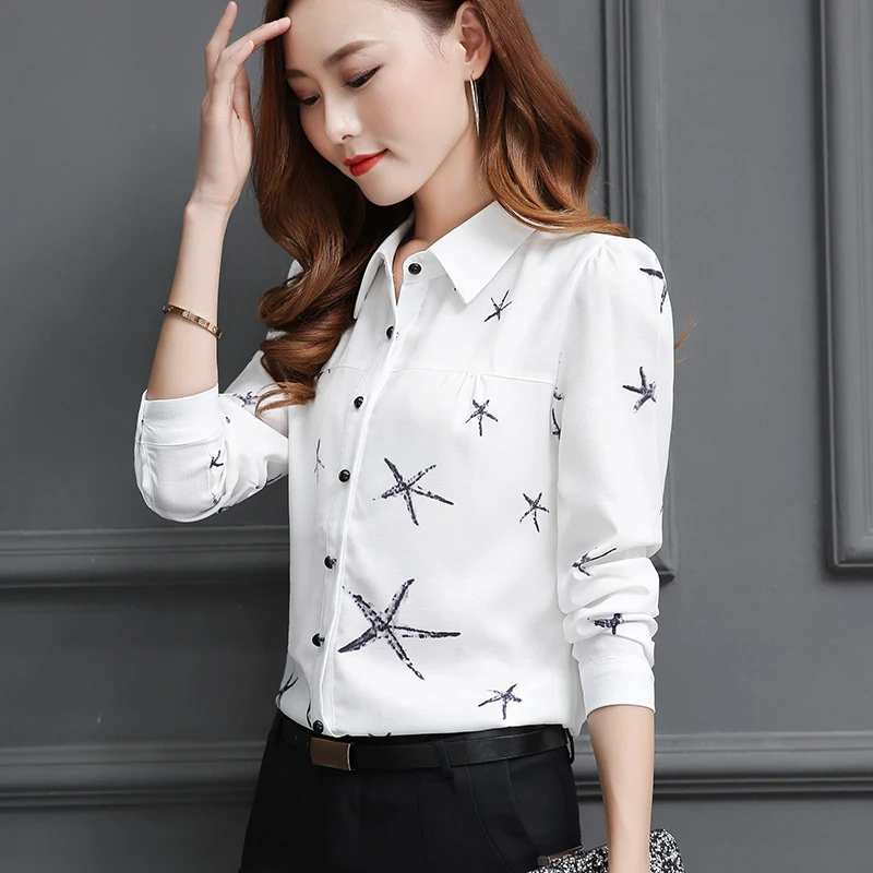 2018 Новый Для женщин шифоновые рубашки модные Винтаж блузка рубашка печати Blusas