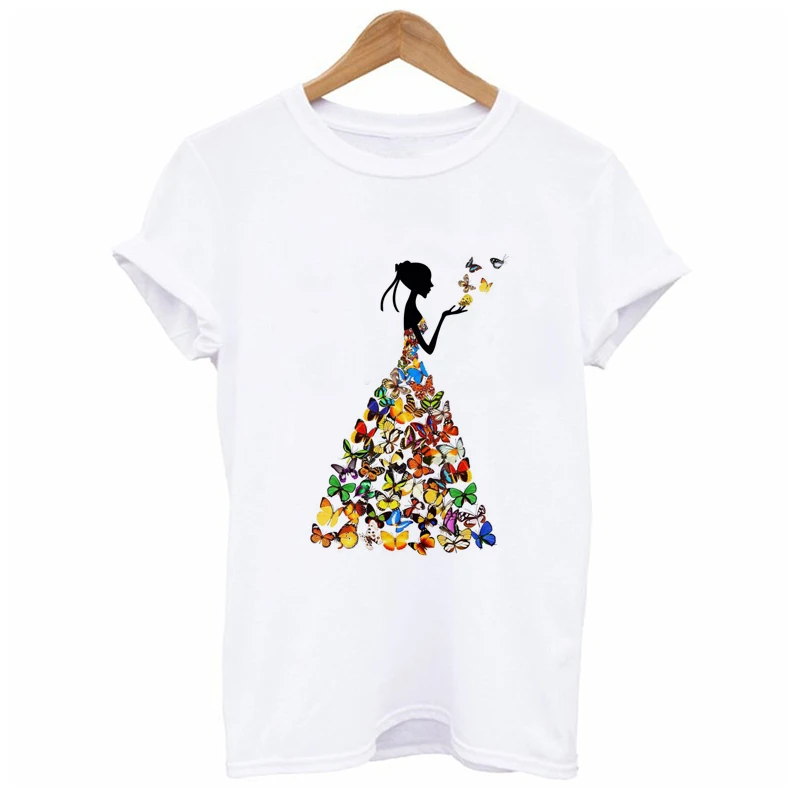 Butterfly T shirt Women Summer Casual T-shirts Harajuku beauty girl Print Tops o-neck tshirt hipster tops tee | Женская одежда