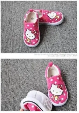 Бесплатная доставка модная парусиновая детская обувь в горошек с принтом hello kitty