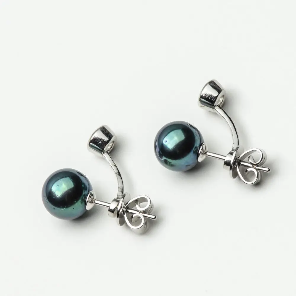 7.5-7.6mm Round Black Green Real Akoya Pearl Earrings 925 Sterling Silver | Украшения и аксессуары