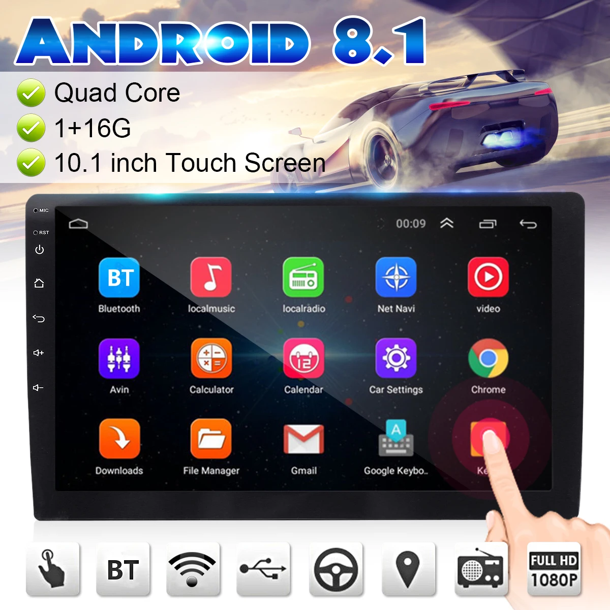 2DIN автомобильный мультимедийный плеер 10,1 Android 8,1 автомобильный стерео bluetooth wifi gps Nav четырехъядерный радио видео Автомобильный MP5 плеер