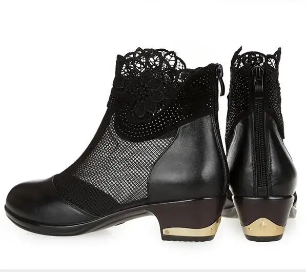 Женские летние сандалии из натуральной кожи с кружевом и перламутром|boots ladies|ankle
