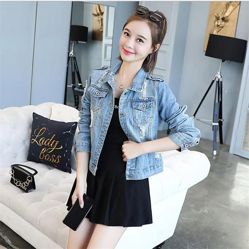 Модная уличная одежда Женская Весенняя джинсовая куртка новинка 2019 короткие