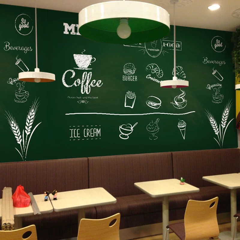 Настенные 3D обои ручной росписи с изображением доски мелом десертов чайного