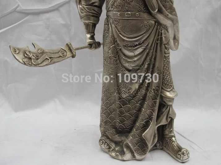 SCY bir 002084 Chinese White Bronze Silver Dragon Guan Gong wealth God Warrior Buddha Statue (C0318) | Дом и сад