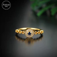 aazuo real 18k yellow gold jewelry real diamond ij si 0 045ct natural blue sapphire round rings gifted for women au750