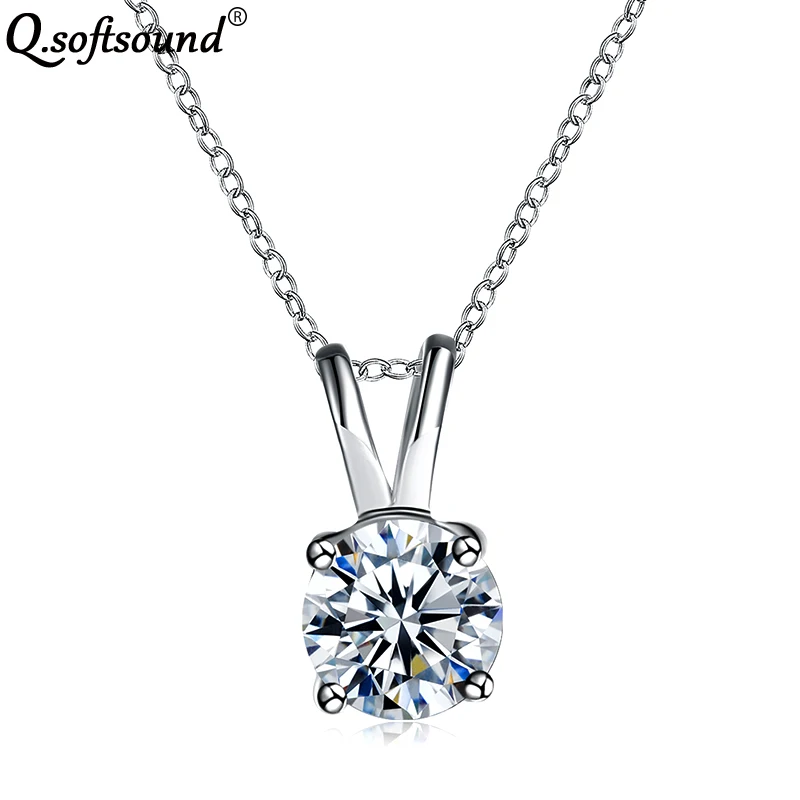 Classic 1.25ct Solitaire Hearts and Arrows CZ Stone Pendant Necklaces Women Silver Color Zirconia Jewelry Gifts For QN1140 | Украшения и