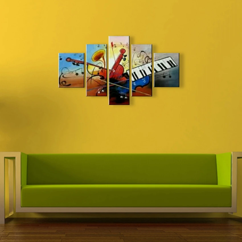Modern Hand-painted wall art picture home decoration abstract Piano oil painting on canvas 5pcs/set combination for living room | Дом и сад