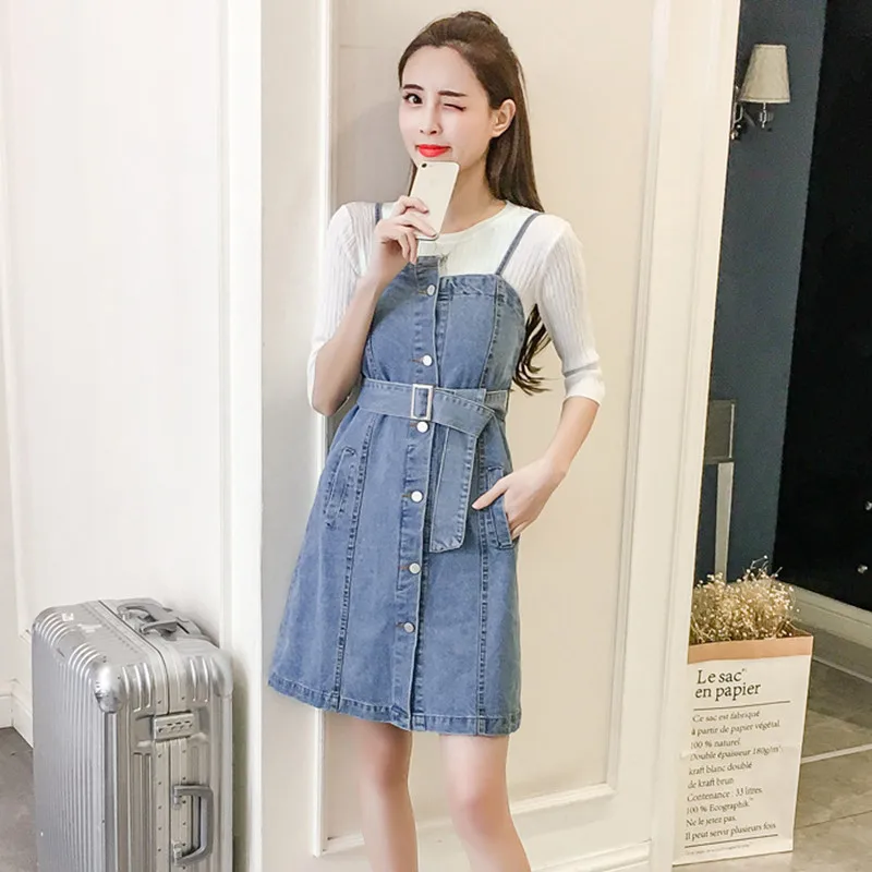 Платье из джинсовой ткани без рукавов женский сарафан джинсы Спагетти ремень с