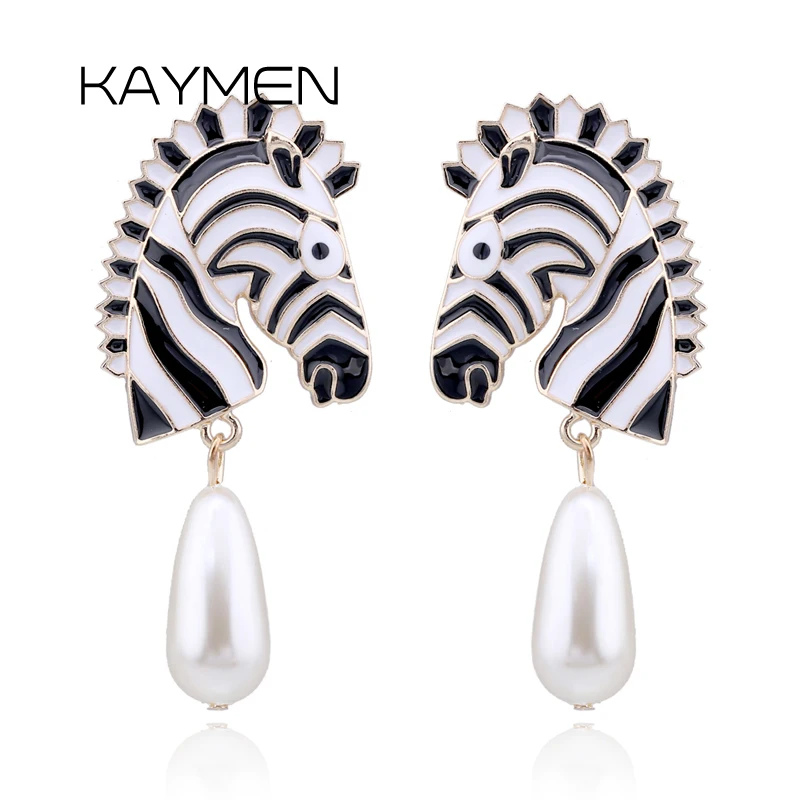 

KAYMEN New Gold-Plated Zebra Stud Earrings with Waterdrop Pearls Earrings for Girls Women, Colorful Animal Statement Earrings