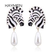 kaymen new gold plated zebra stud earrings with waterdrop pearls earrings for girls women colorful animal statement earrings