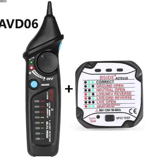 AVD06 with AST01(US) BSIDE AVD06 Бесконтактный двойной режим AC Высокоточный детектор напряжения Тестер 12 В-1000 В ручка измеритель напряжения Разъем тестер AST01 - Цвет: AVD06 with AST01(US)