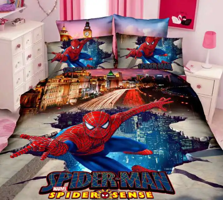 

spiderman bedding set twin size bed covers sheets for kids bedroom decor single bedclothes boys childrens home 2-4 pieces blue