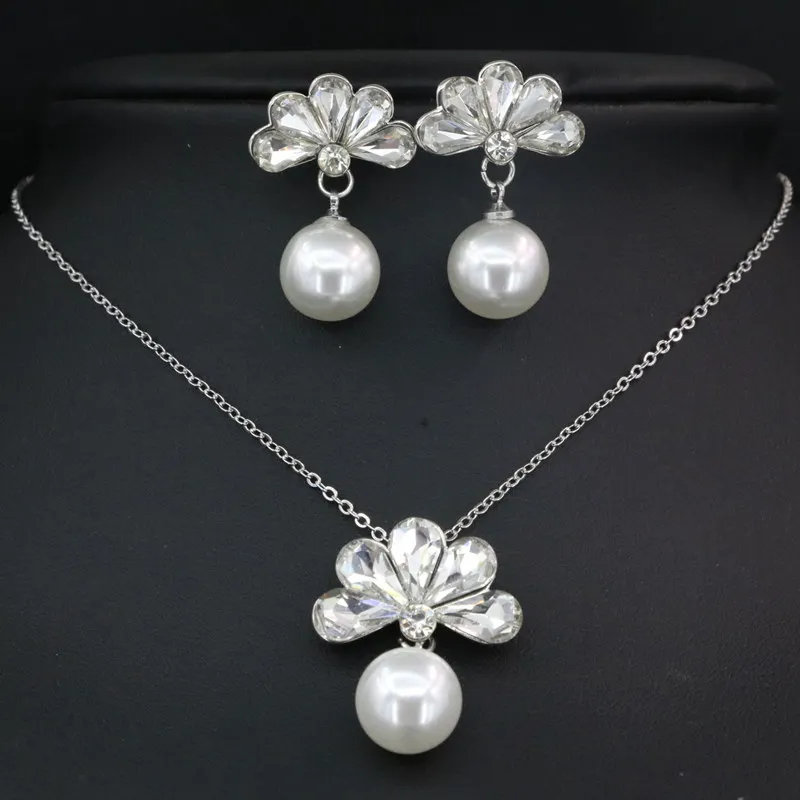 Акция Серебряный набор украшений для женщин 12 мм имитация жемчуга Подвеска