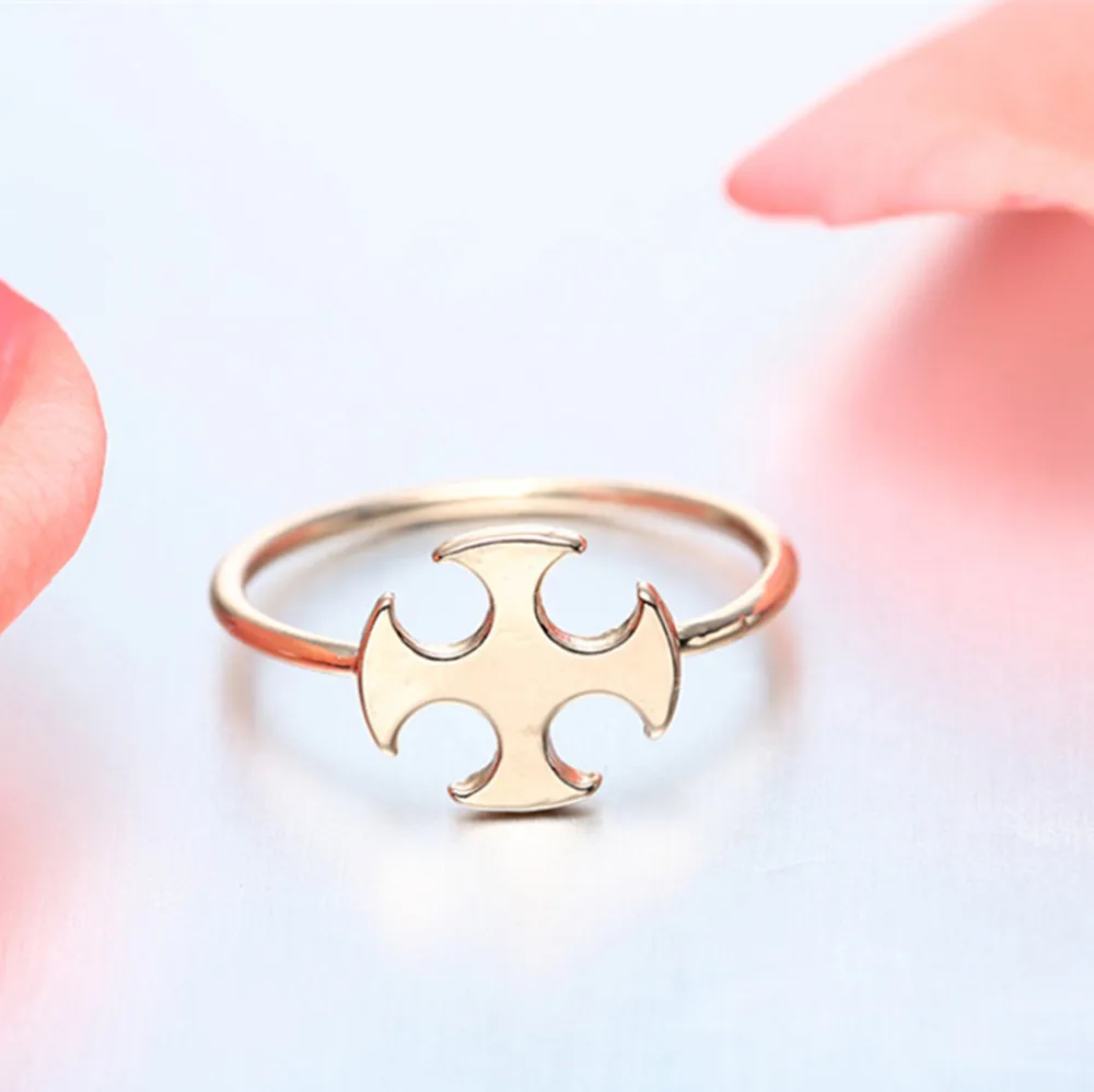 Kinitial крест Кольца распятие религиозных четыре листа кольцо для Для женщин партия