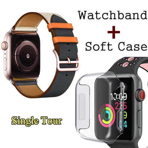 Ремешок с пряжкой из розового золота для Apple Watch, ремешок 38 мм, 42 мм, 44 мм, 42 мм, Свифт, кожаный браслет с одной петлей для iWatch, серия 5, 4, 3 - Цвет ремешка: Indigo Craie Orange