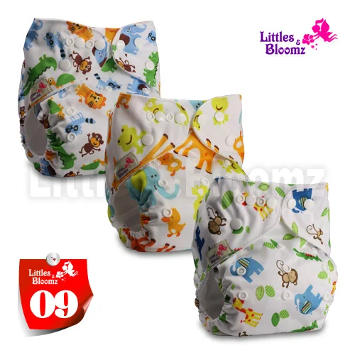 [Littles и Bloomz] 3 шт./компл. Детские Моющиеся Многоразовые реальные тканевые карманные подгузники, 3 Подгузники/подгузники и 3 вставки из микроволокна в одном комплекте - Цвет: 09