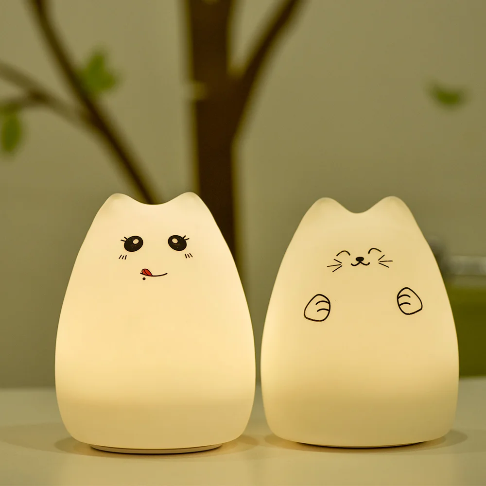 Премиум 7 цветов кошка светодиодный USB дети животное ночник силиконовый мягкий