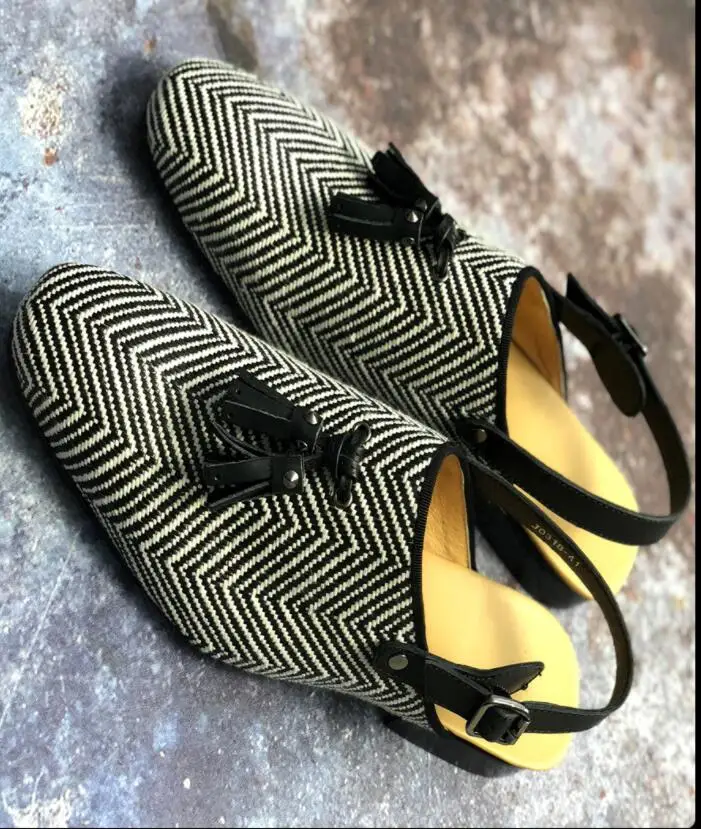 Сандалии мужские летние с закрытым носком черные и белые полосы модные сандалии