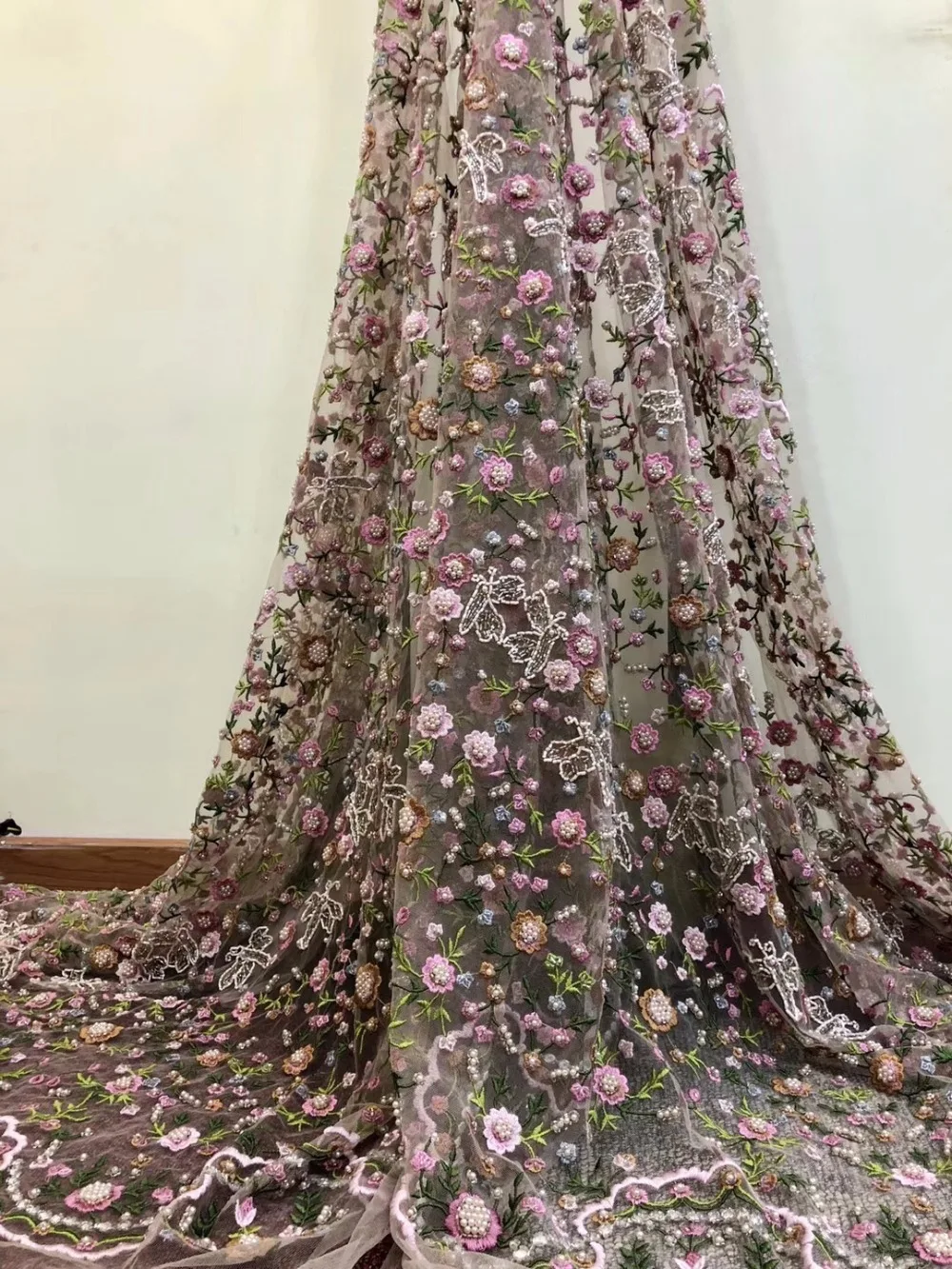 

2018 Hot selling african handmade beads lace fabric high quality african lace fabric Embroidery