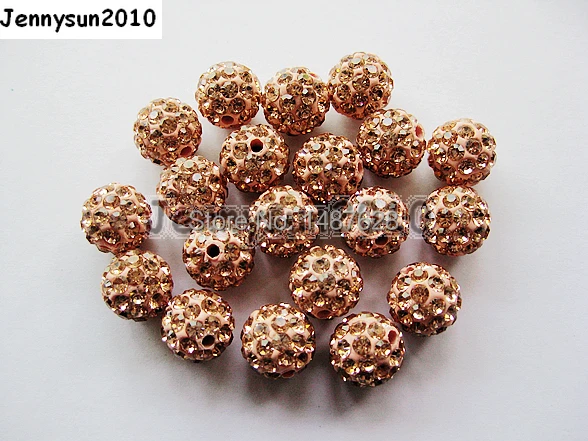 

12mm Champagne Top Quality Czech Crystal Rhinestones Pave Clay Round Disco Ball Spacer Beads For Jewelry Crafts 100pcs / Pack