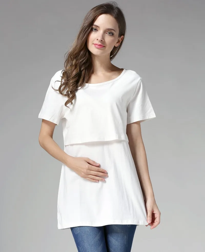Short Sleeve ivory Emotion Moms; осенняя одежда с длинными рукавами для беременных; Одежда для беременных; топы для кормления грудью; Топ для беременных женщин; Футболка для беременных - Цвет: Short Sleeve ivory