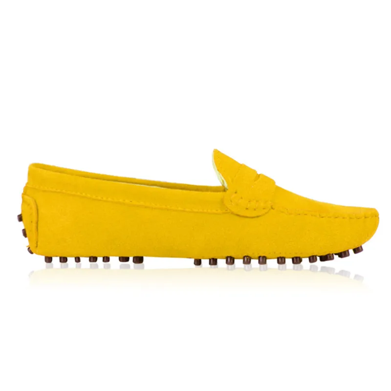 yellow COSMAGIC/Новинка; Лоферы для вождения; женская обувь на плоской подошве; коллекция года; повседневные женские мокасины из мягкого нубука без застежки; прогулочные водонепроницаемые Мокасины - Цвет: yellow