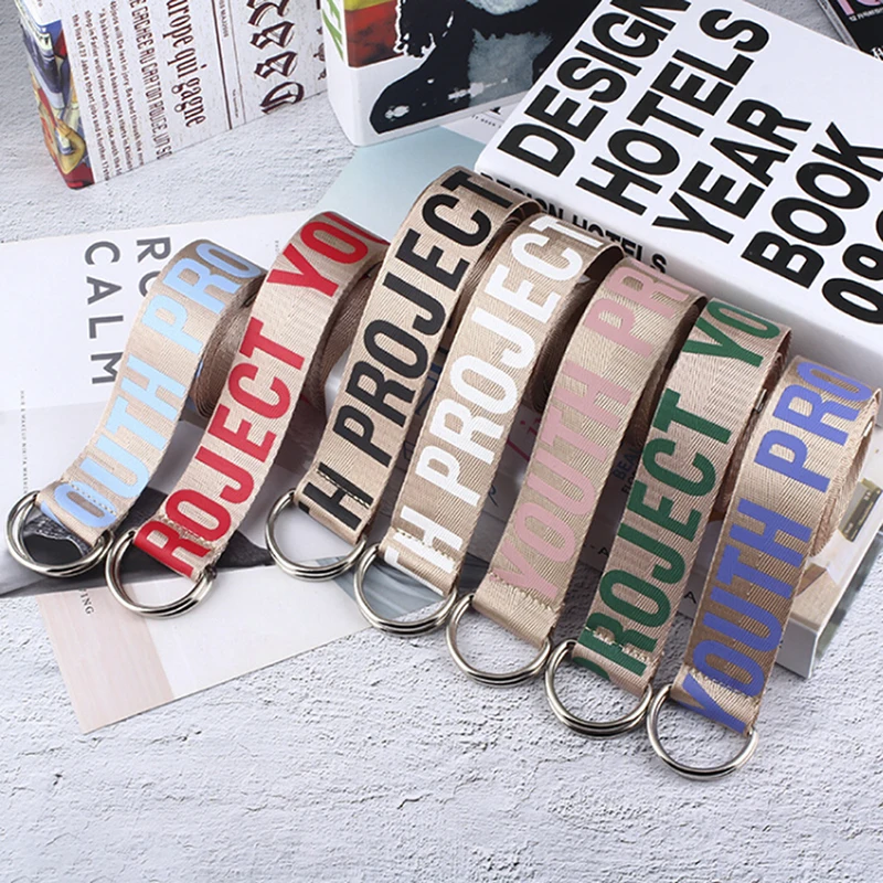 Унисекс холщовые ремни с буквенным принтом D кольцо двойной пряжкой студенческий