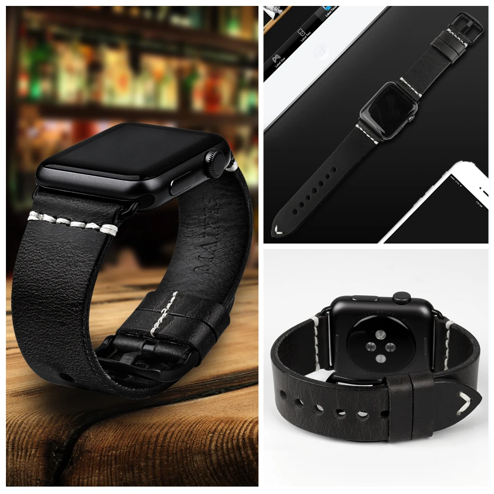 Ремешок для часов MAIKES из натуральной кожи модный красный браслет Apple Watch 44 мм 40 42 38