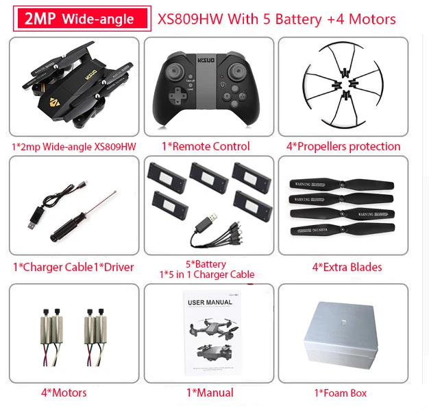 Visuo XS809W XS809HW Квадрокоптер мини складной селфи Дрон с Wifi FPV 0.3MP/2MP камерой удержание высоты RC Дрон Vs JJRC H47 E58 - Цвет: wide 200w 809 5B 4M